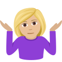 Woman shrugging: medium-light skin tone :woman_shrugging_tone2: 🤷🏼♀️